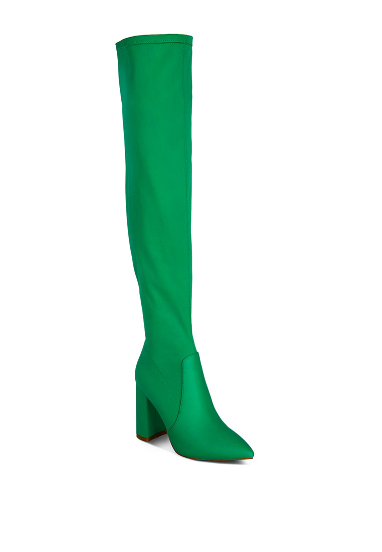 Schiffer High Block Heeled Long Boot featuring a stylish over-the-knee design with a block heel and side zipper.