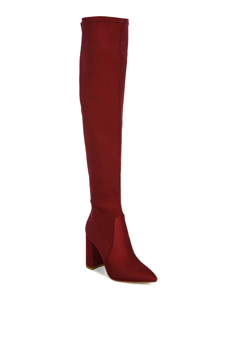 Schiffer High Block Heeled Long Boot featuring a stylish over-the-knee design with a block heel and side zipper.