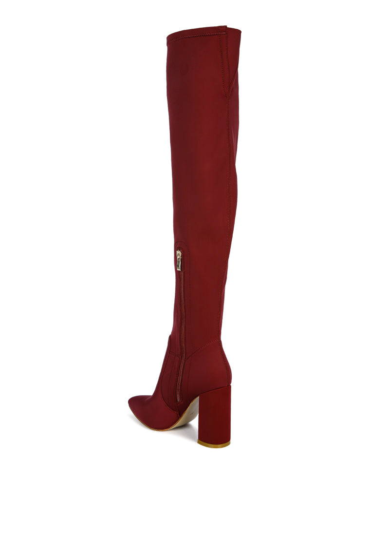 Schiffer High Block Heeled Long Boot featuring a stylish over-the-knee design with a block heel and side zipper.