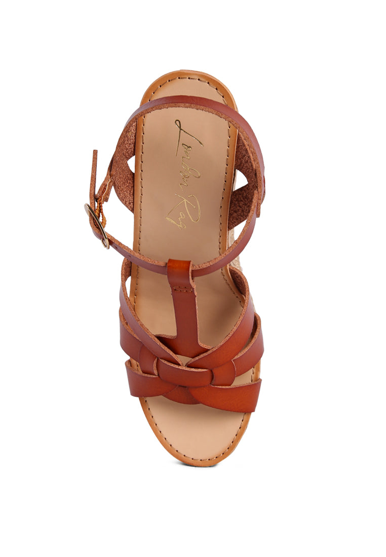 Sierra T-Strap High Wedge Sandals featuring braided straps and cork-textured wedges, perfect for summer wear.