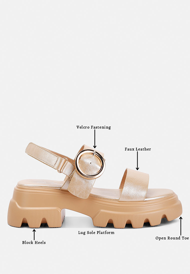 Silas Metallic Chunky Sandals featuring a rugged lug sole and glamorous metallic finish, designed for comfort and style.