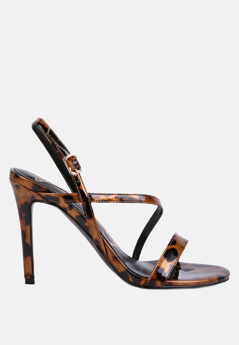 Skyfall Ankle Strap High Heel Sandals featuring faux leather, stiletto heels, and ankle straps, perfect for stylish outfits.