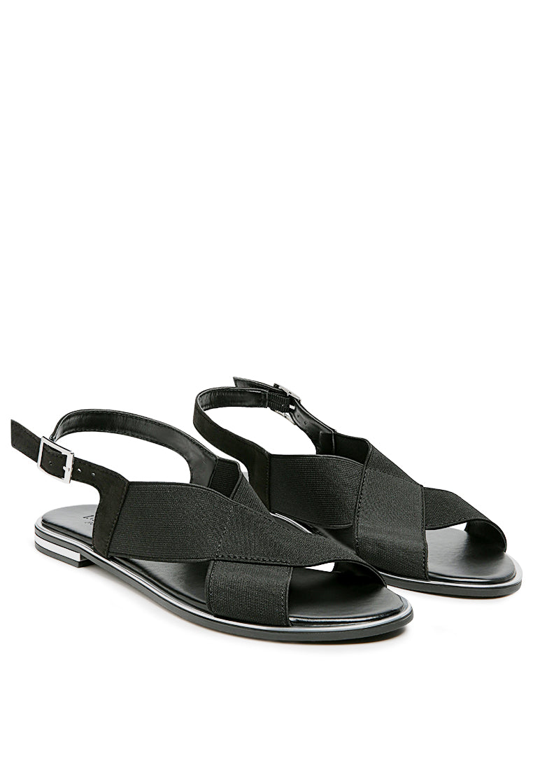 Snuggle Slingback Flat Sandals featuring a stylish cross strap design and a sleek base with silver lining.