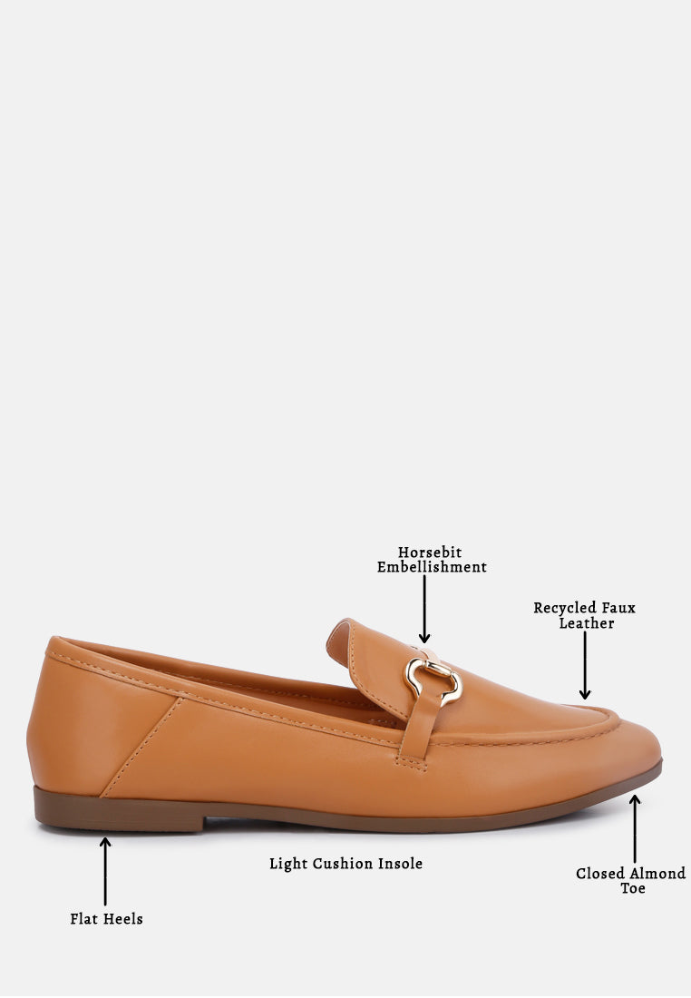 Talula Horsebit Embellished Faux Leather Loafers showcasing eco-friendly design with horsebit detail and closed almond toe.