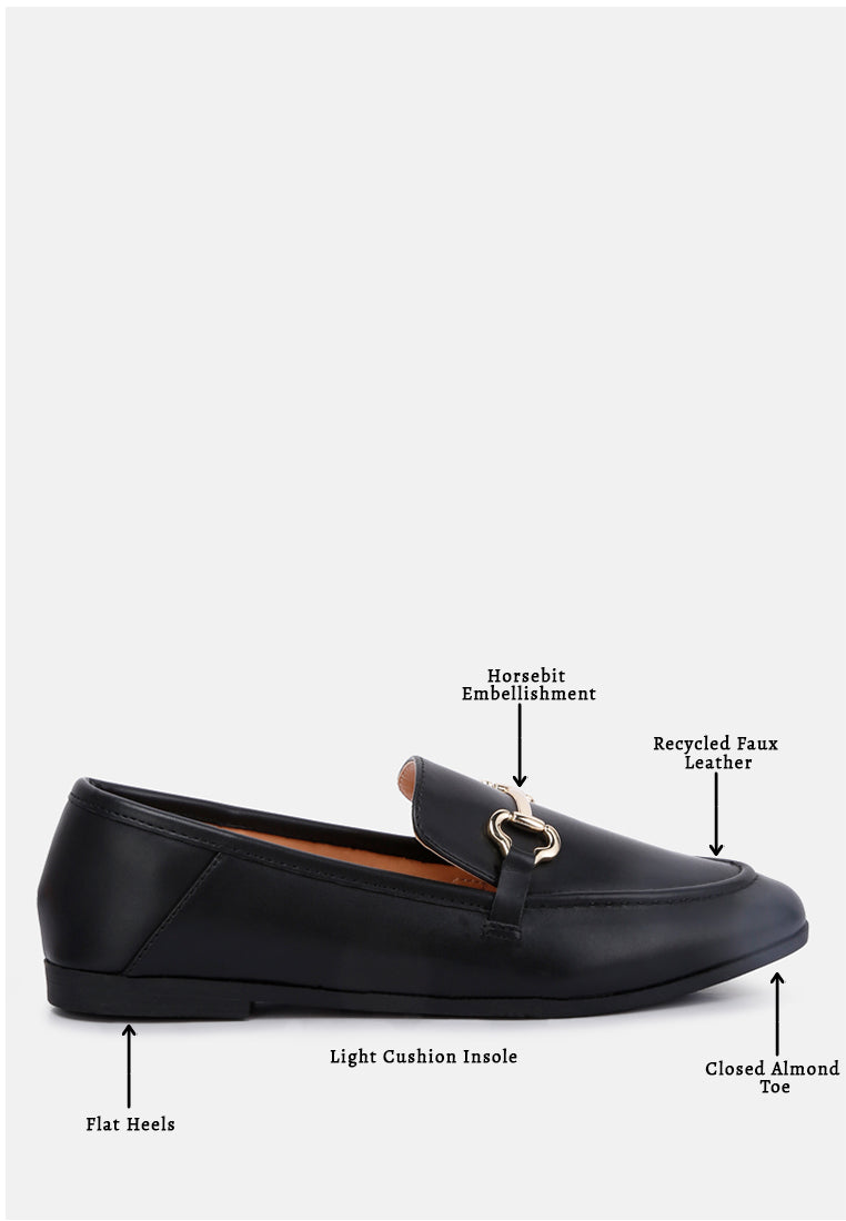 Talula Horsebit Embellished Faux Leather Loafers showcasing eco-friendly design with horsebit detail and closed almond toe.