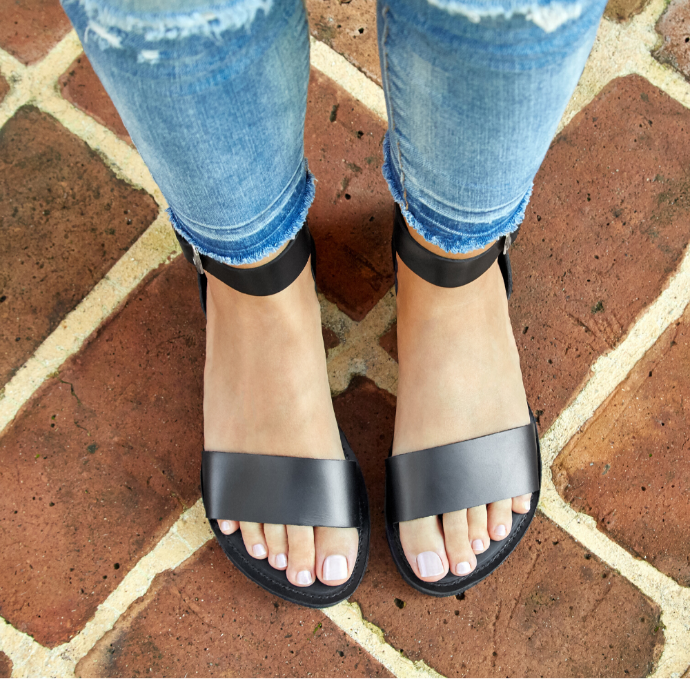 The Camila flatform leather sandals featuring a cushy midsole and handcrafted tire soles, perfect for stylish comfort.