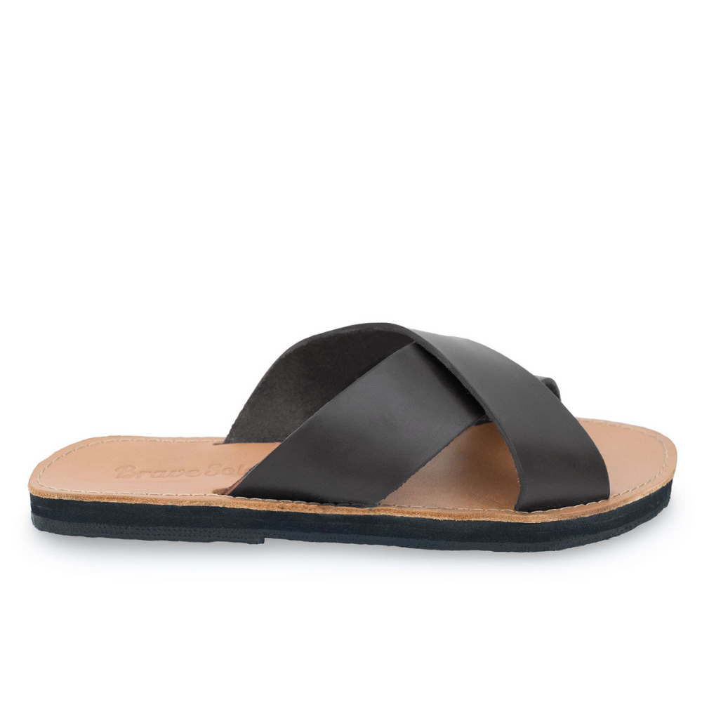 The Constanza genuine leather slides showcasing their stylish design and comfortable fit.