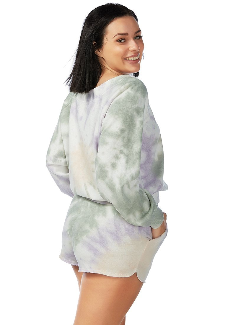 A cozy pastel tie-dye sweat top with full sleeves and a boat neckline, perfect for autumn wear.