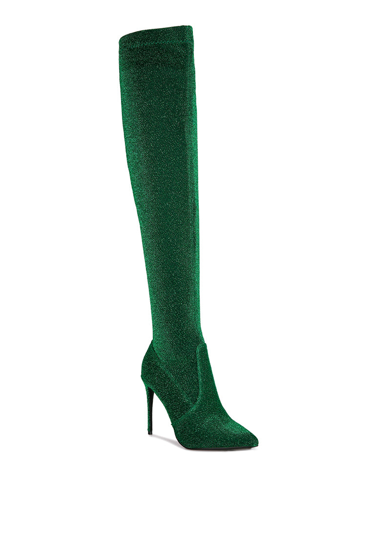 Stylish Tigerlily Knitted Stiletto Long Boots featuring a closed pointed toe and side zipper, perfect for autumn and winter fashion.