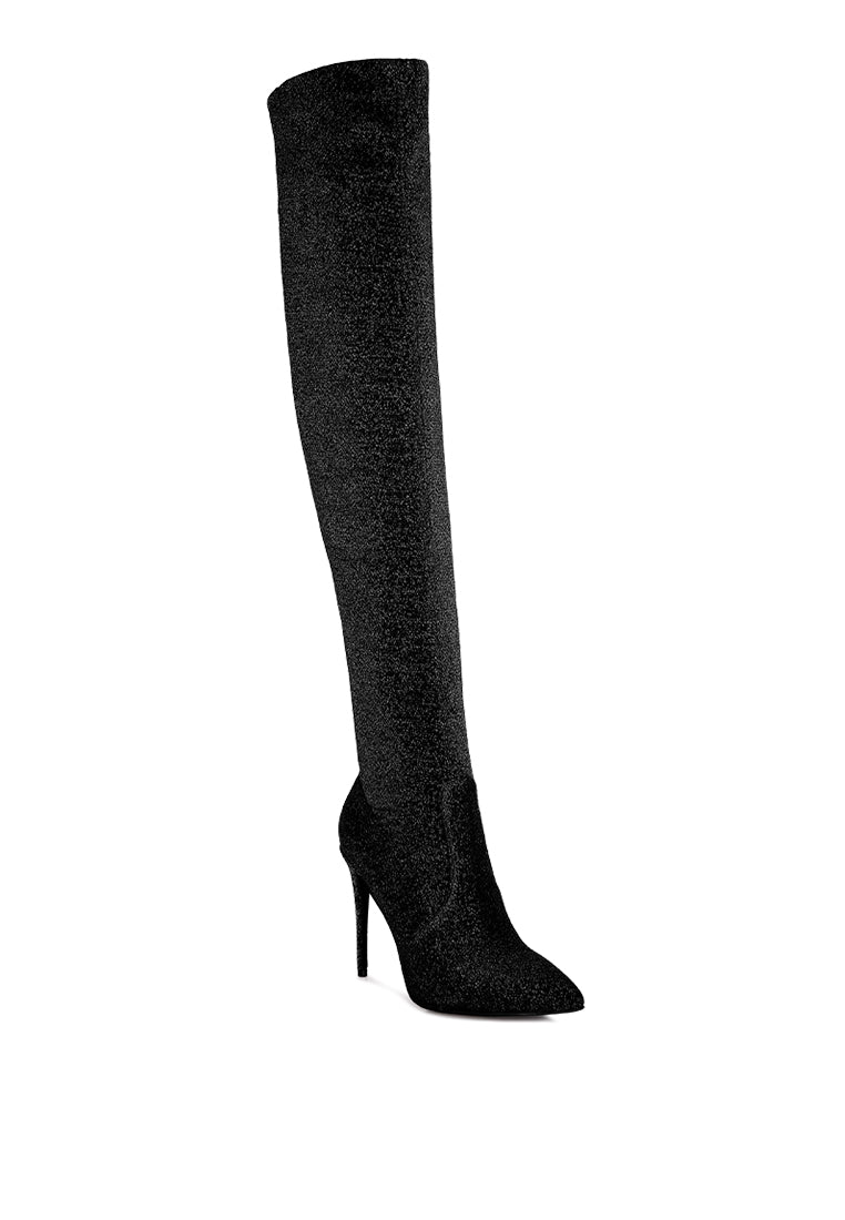 Stylish Tigerlily Knitted Stiletto Long Boots featuring a closed pointed toe and side zipper, perfect for autumn and winter fashion.