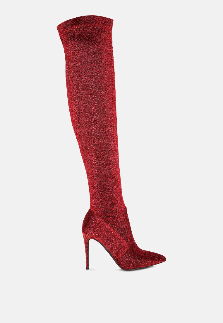 Stylish Tigerlily Knitted Stiletto Long Boots featuring a closed pointed toe and side zipper, perfect for autumn and winter fashion.