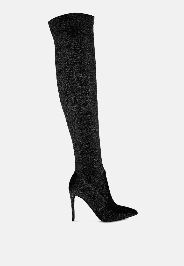 Stylish Tigerlily Knitted Stiletto Long Boots featuring a closed pointed toe and side zipper, perfect for autumn and winter fashion.