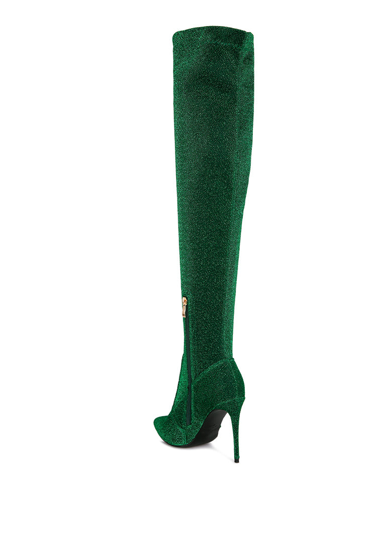 Stylish Tigerlily Knitted Stiletto Long Boots featuring a closed pointed toe and side zipper, perfect for autumn and winter fashion.