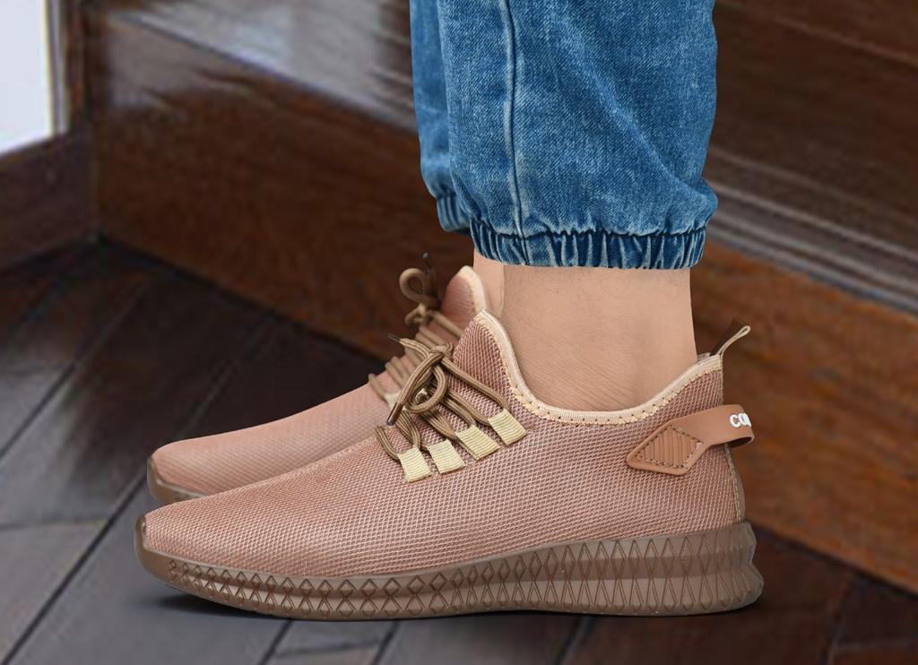 Trendy Mens Daily Wear Casual Shoes in brown synthetic material with lace-up closure.