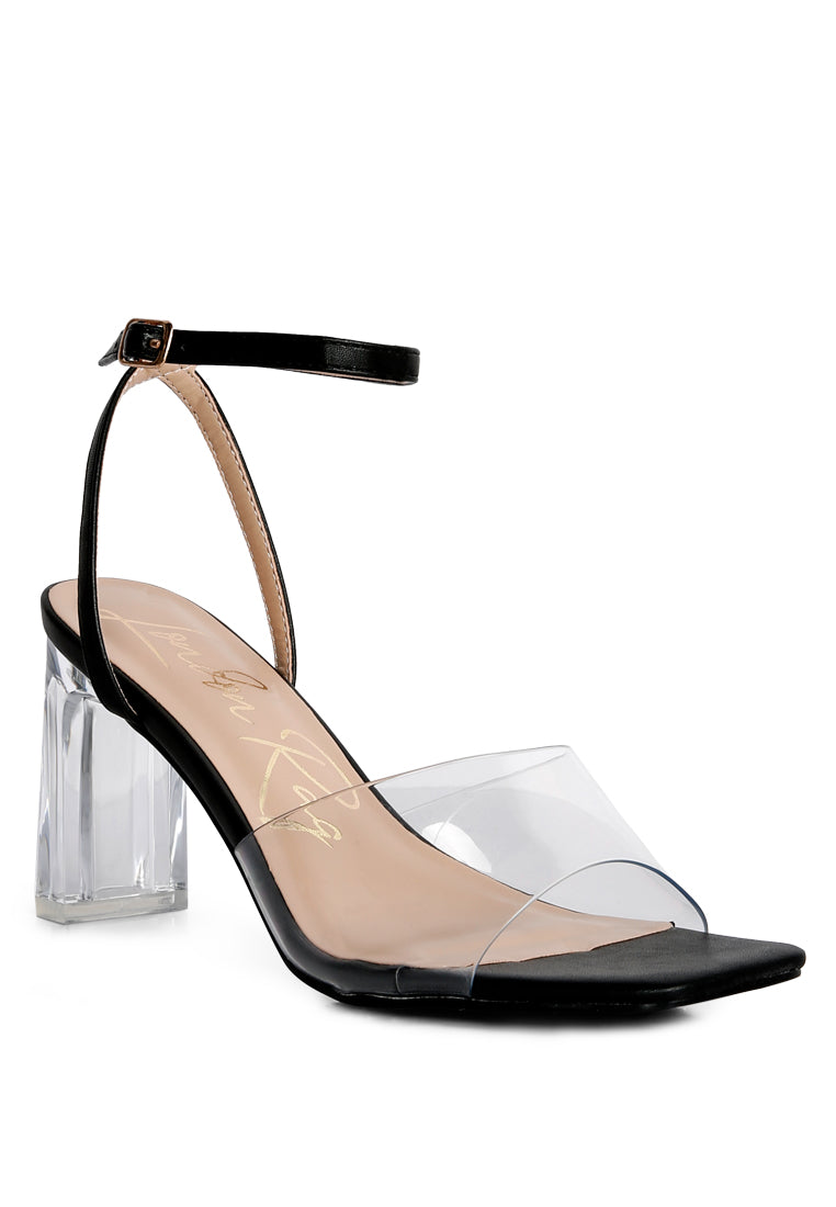 Twinkle Clear Block Heel Sandal featuring clear straps and a mid block heel, perfect for stylish comfort.