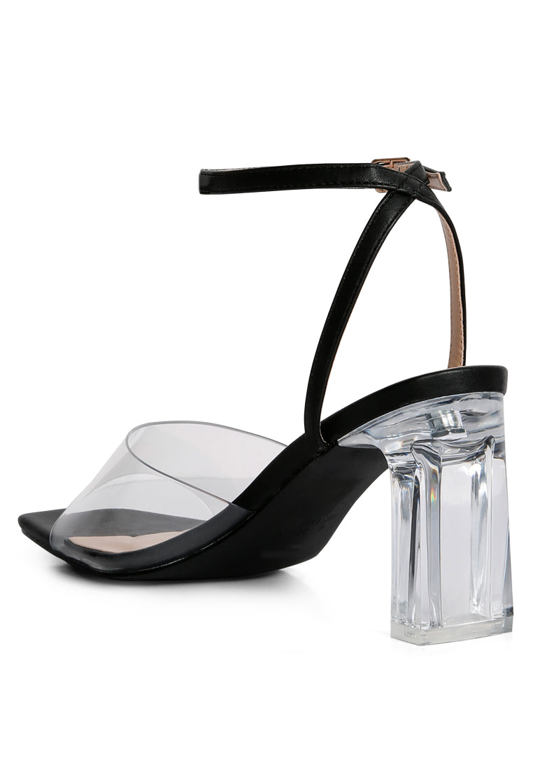 Twinkle Clear Block Heel Sandal featuring clear straps and a mid block heel, perfect for stylish comfort.