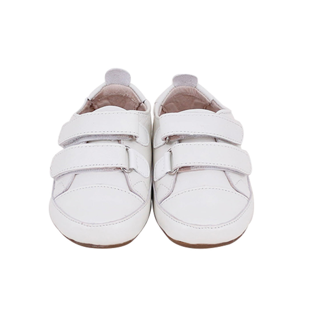 Tyler Trainers First Walker Sneakers in White, made from soft leather with a hook and loop fastener, designed for toddlers.