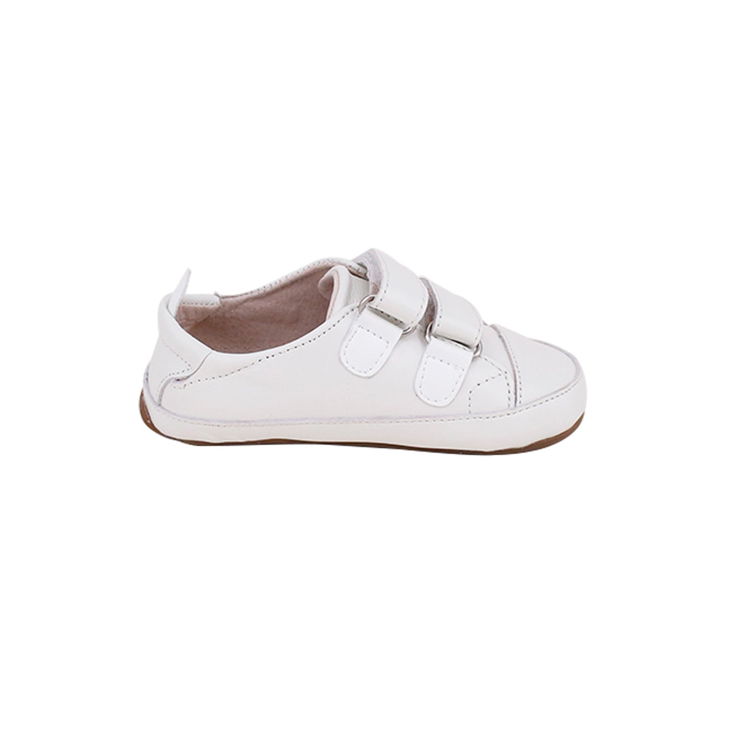 Tyler Trainers First Walker Sneakers in White, made from soft leather with a hook and loop fastener, designed for toddlers.