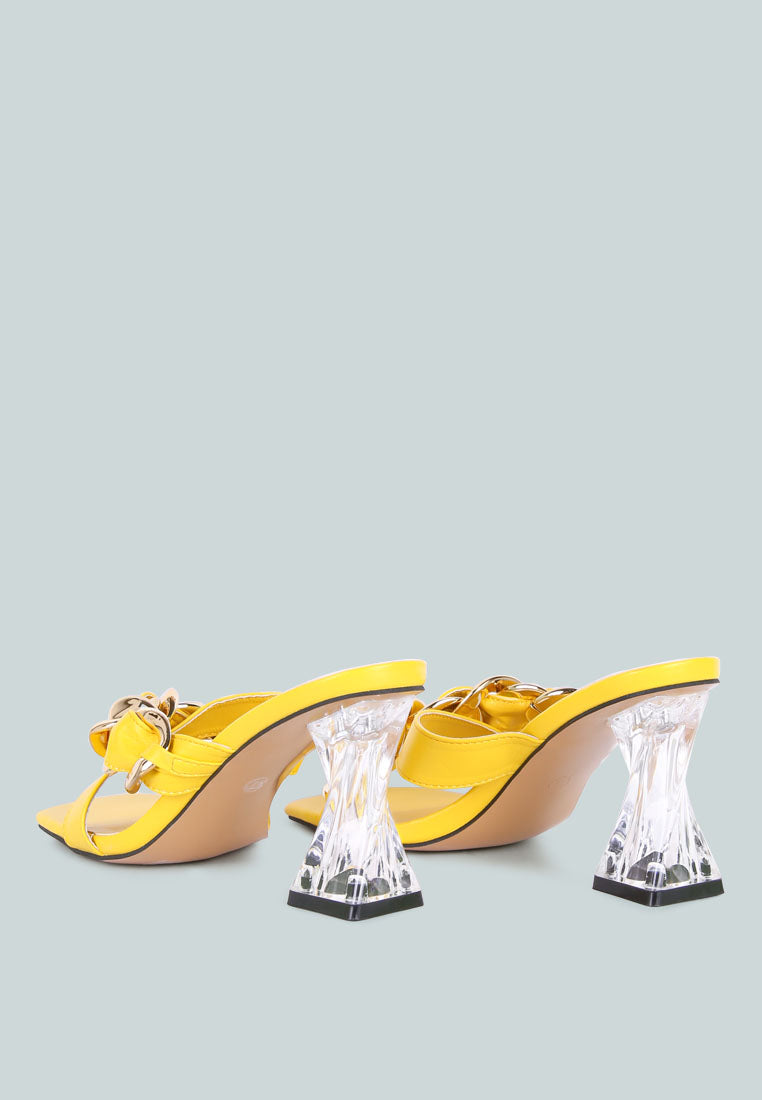 Wandy Link Chain Embellished Sandals featuring chunky chain detail and twist texture spool heels, perfect for weddings.