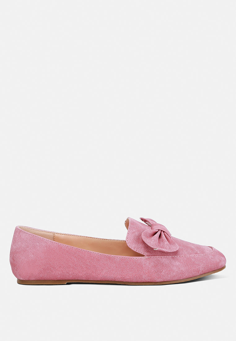 Waveney Bow Embellished Loafers featuring denim faux leather, bow detail, and light cushion insoles for comfort.