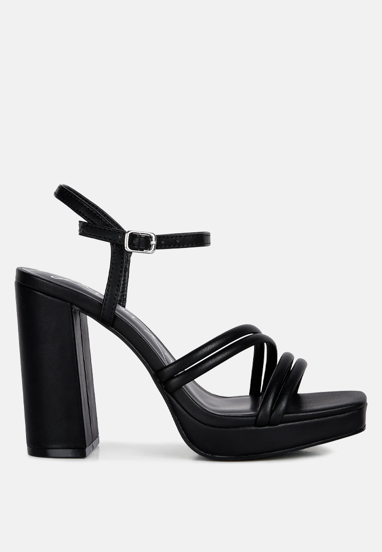 Whiskers High Heel Platform Strappy Sandals featuring a chic strappy design, soft cushion insole, and secure ankle strap, perfect for elegant occasions.