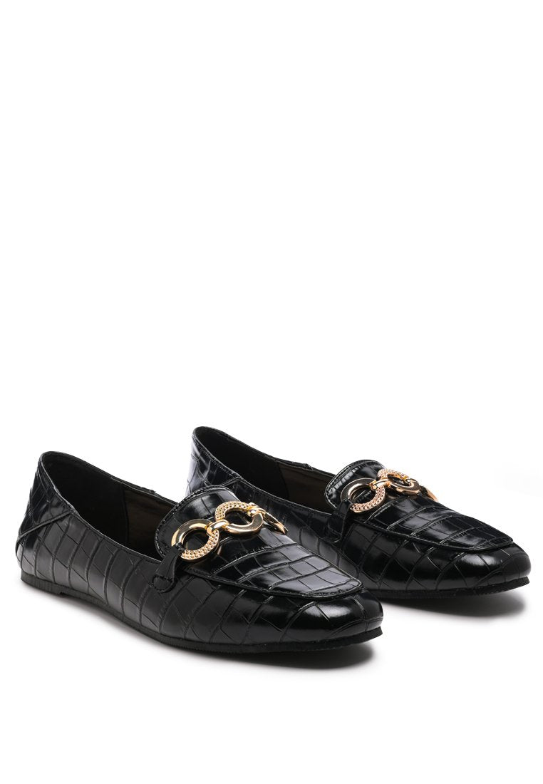 Wibele Croc Textured Metal Show Detail Loafers featuring a chic croc pattern and stylish metal buckle.