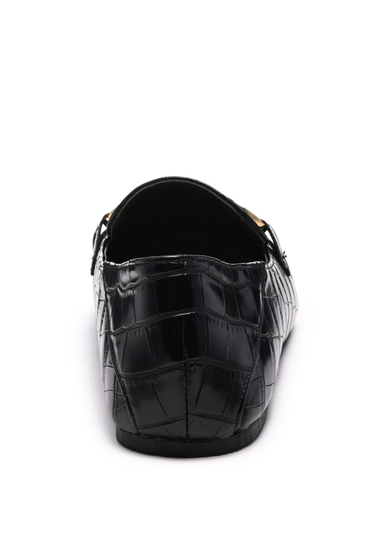 Wibele Croc Textured Metal Show Detail Loafers featuring a chic croc pattern and stylish metal buckle.