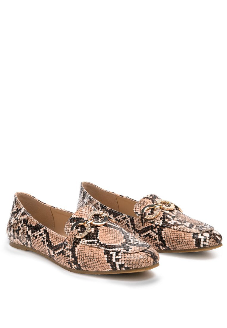 Wibele Croc Textured Metal Show Detail Loafers featuring a chic croc pattern and stylish metal buckle.