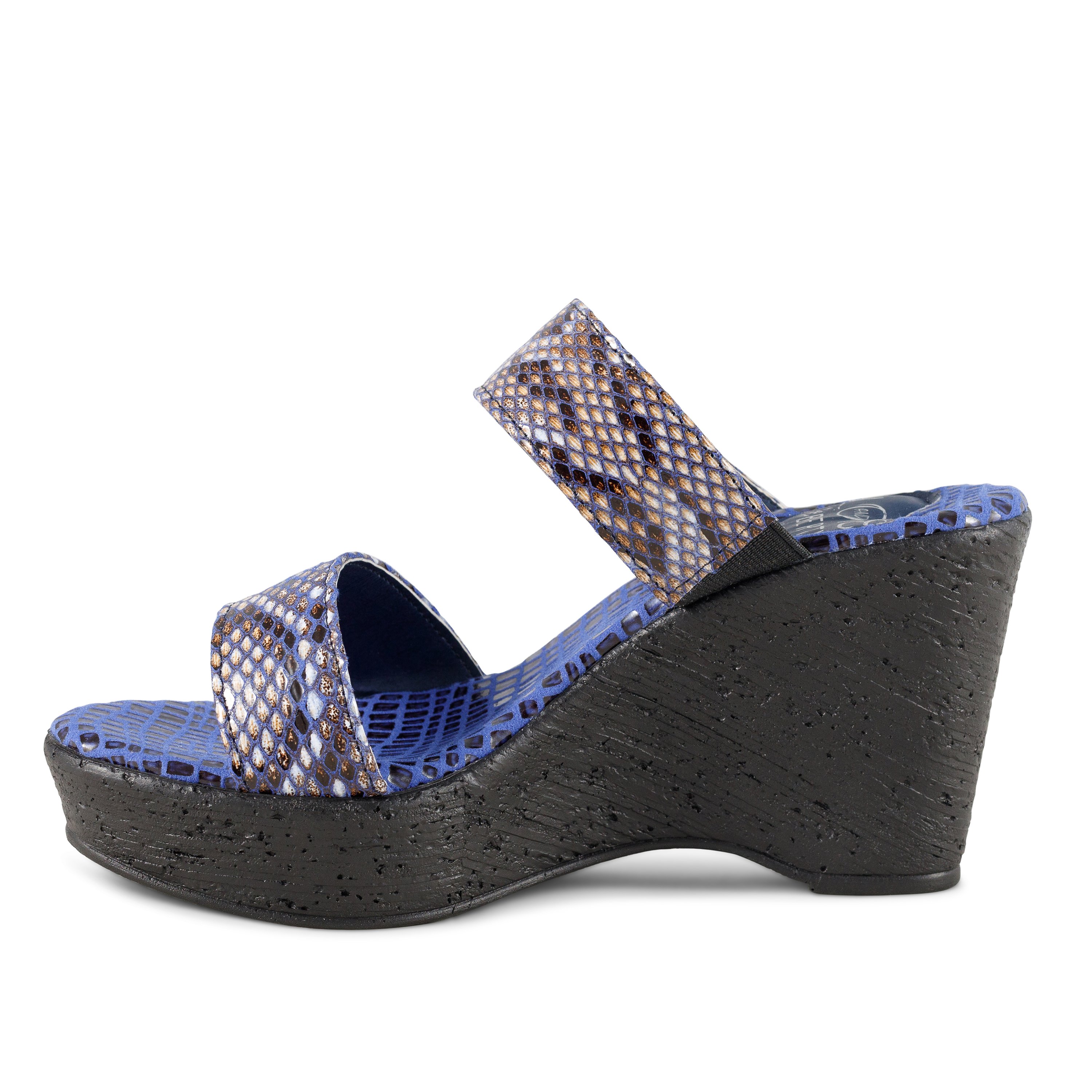 Stylish Wild Life wedges featuring a double banded design and snake-print leather upper, perfect for adding flair to any outfit.