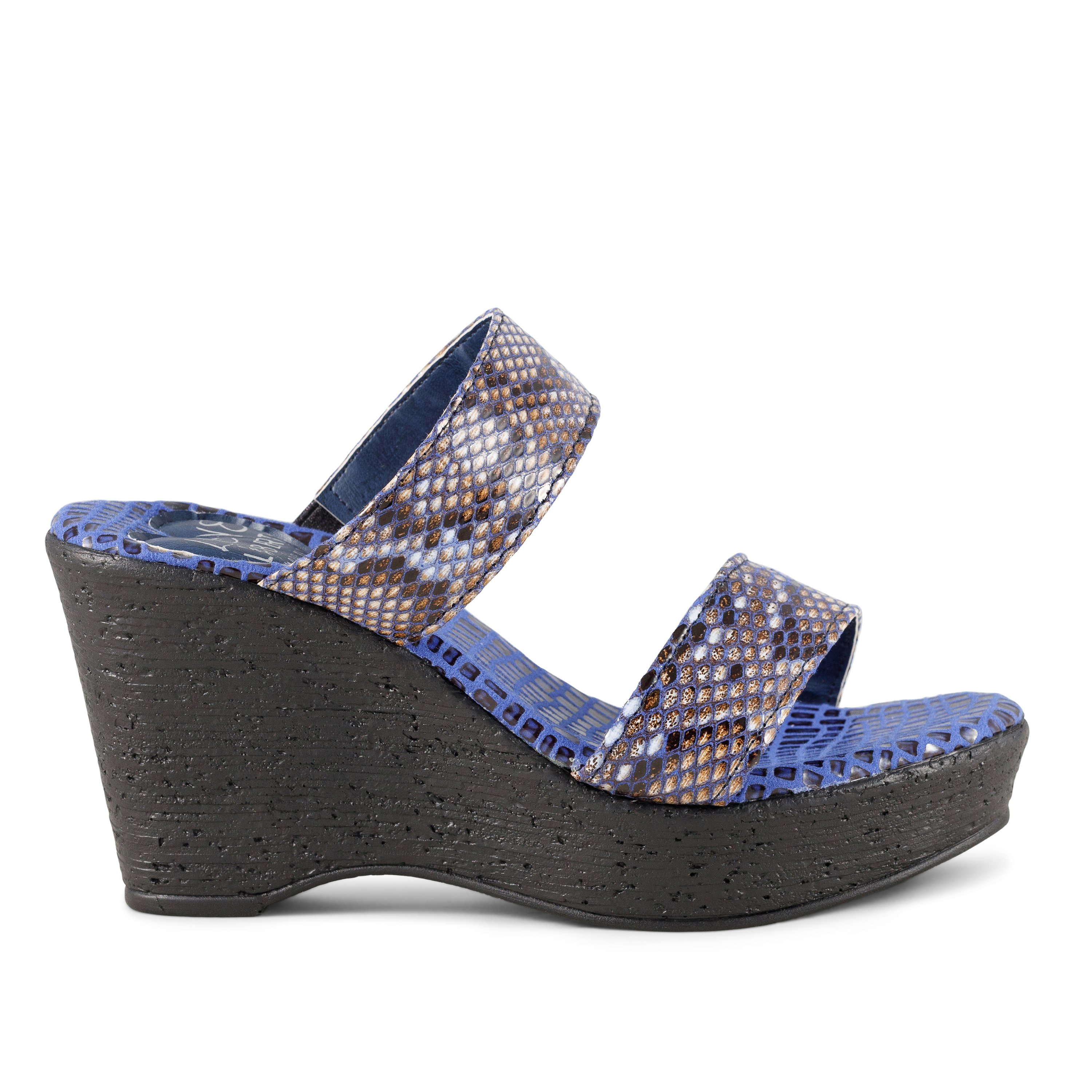 Stylish Wild Life wedges featuring a double banded design and snake-print leather upper, perfect for adding flair to any outfit.