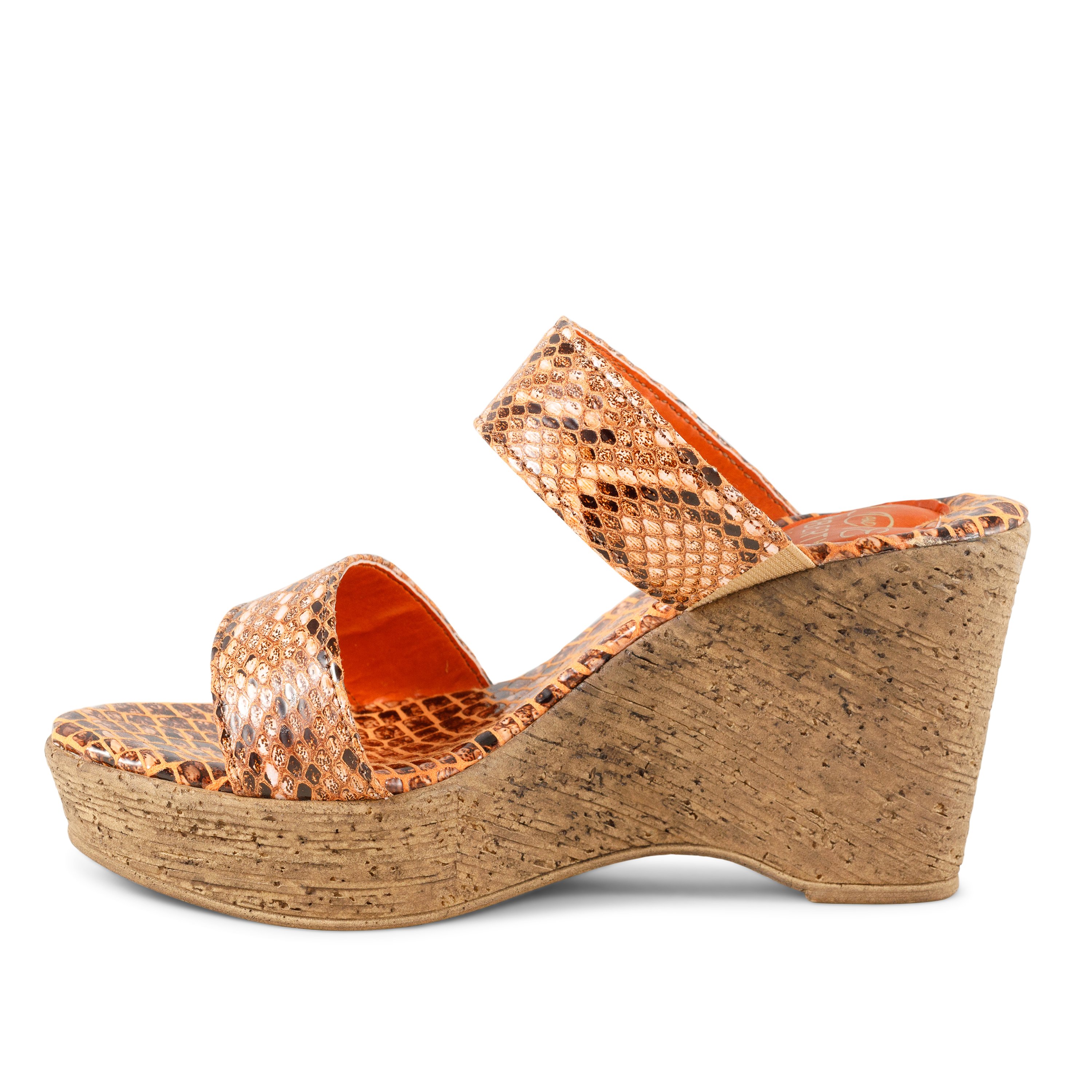 Stylish Wild Life wedges featuring a double banded design and snake-print leather upper, perfect for adding flair to any outfit.