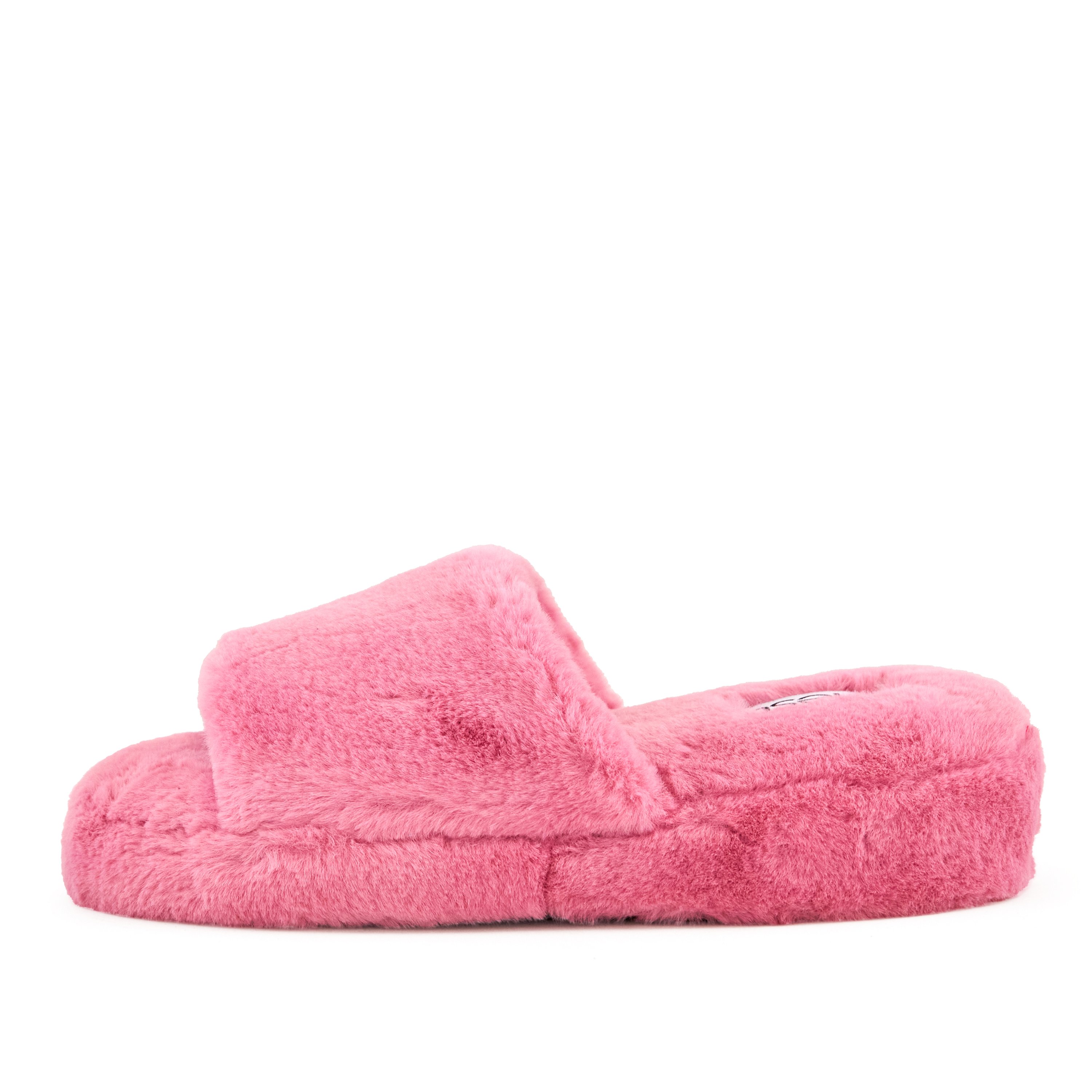 Women's Geneva Faux Fur Slipper in Coral, featuring a plush faux fur exterior and cushioned sole for comfort.