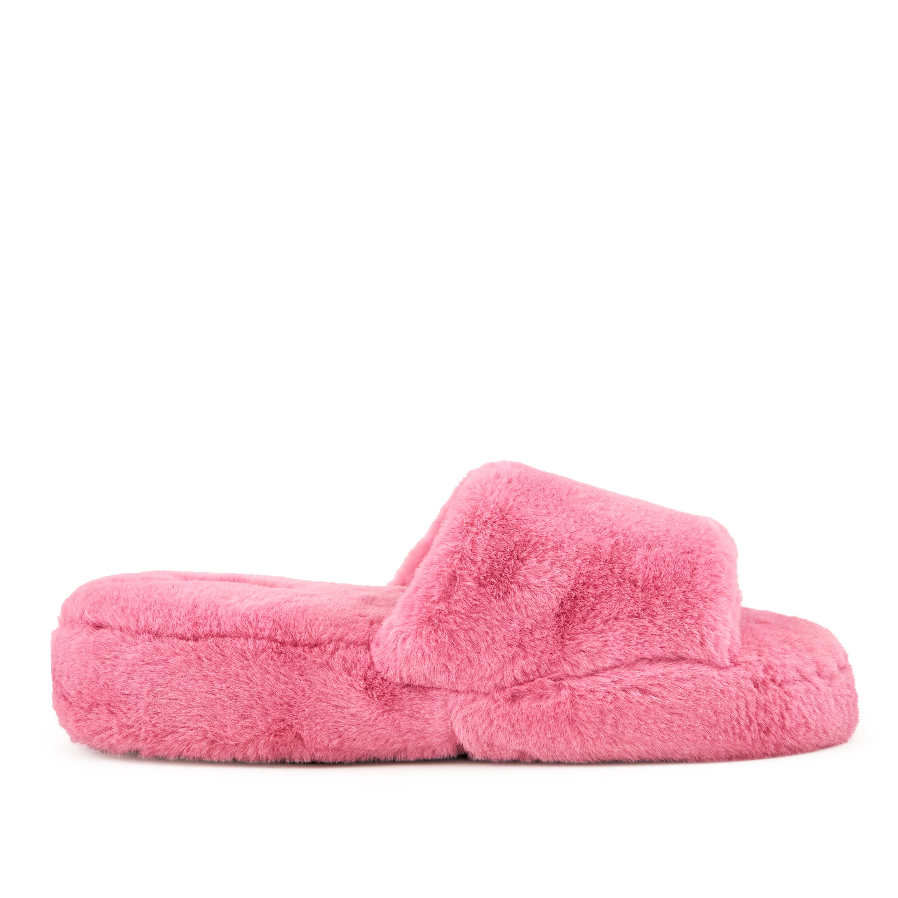 Women's Geneva Faux Fur Slipper in Coral, featuring a plush faux fur exterior and cushioned sole for comfort.