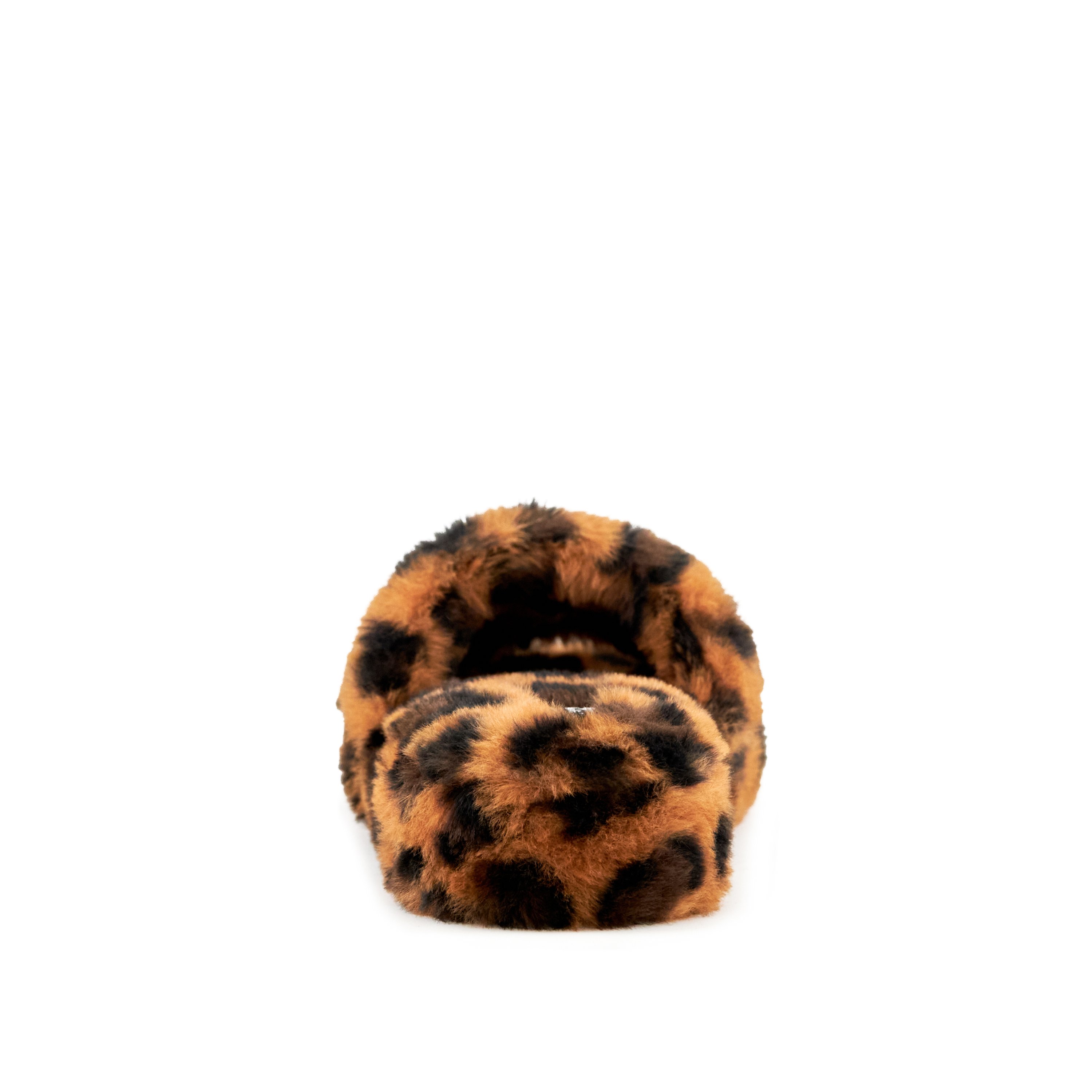 Women's Geneva Faux Fur Slipper in Leopard print, featuring a soft faux fur exterior and cushioned sole for comfort.