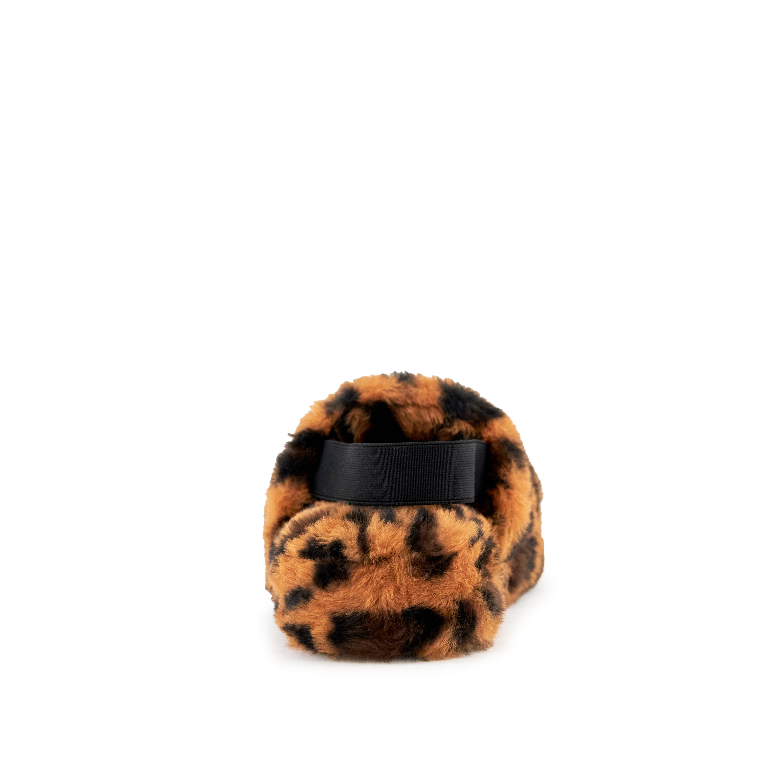 Women's Lisbon Faux Fur Slipper in Leopard with a stylish slingback strap and cushioned sole, perfect for indoor and outdoor wear.