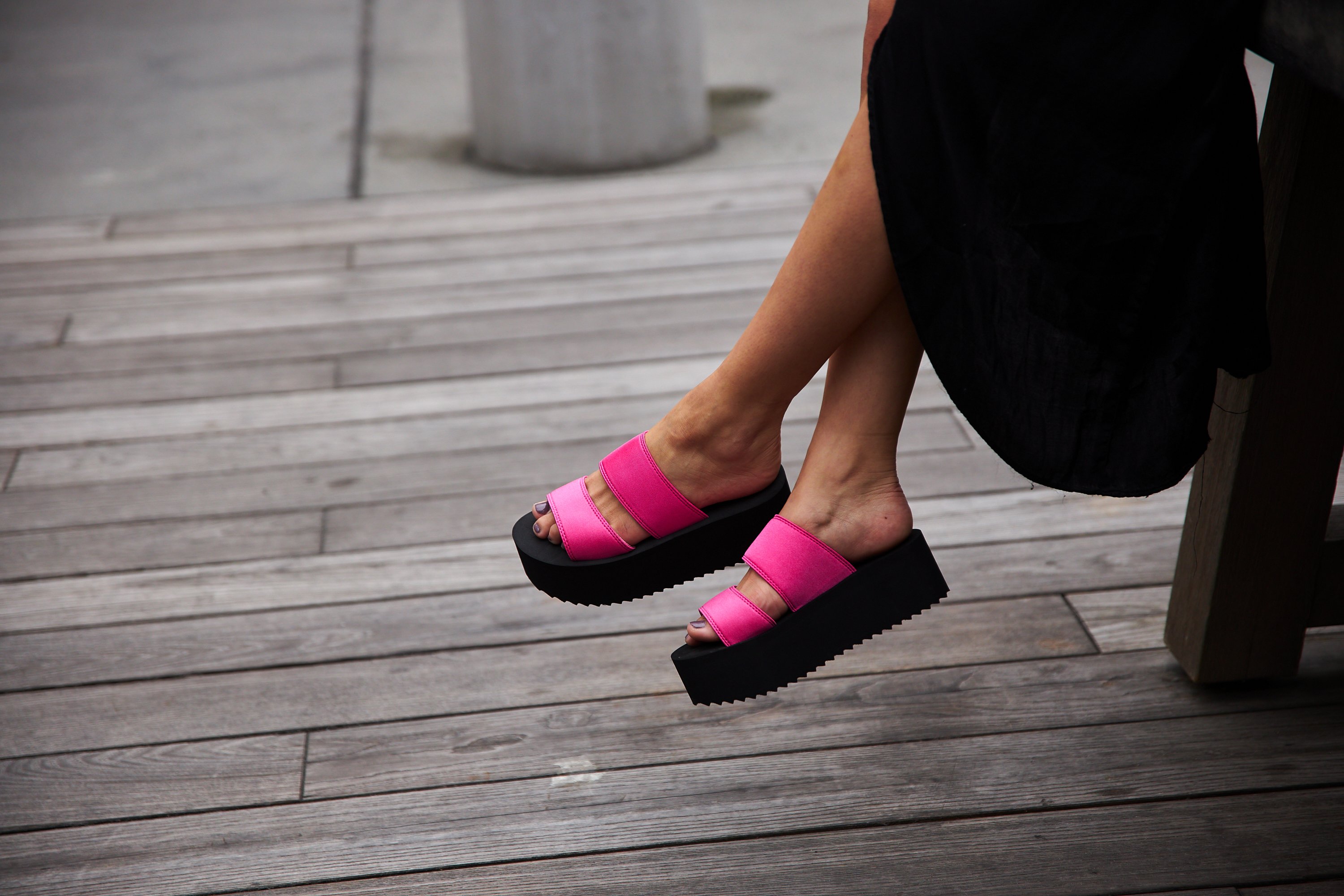 Women's Platform Sandal in Neon Pink with dual straps and chunky platform sole, perfect for summer fashion.