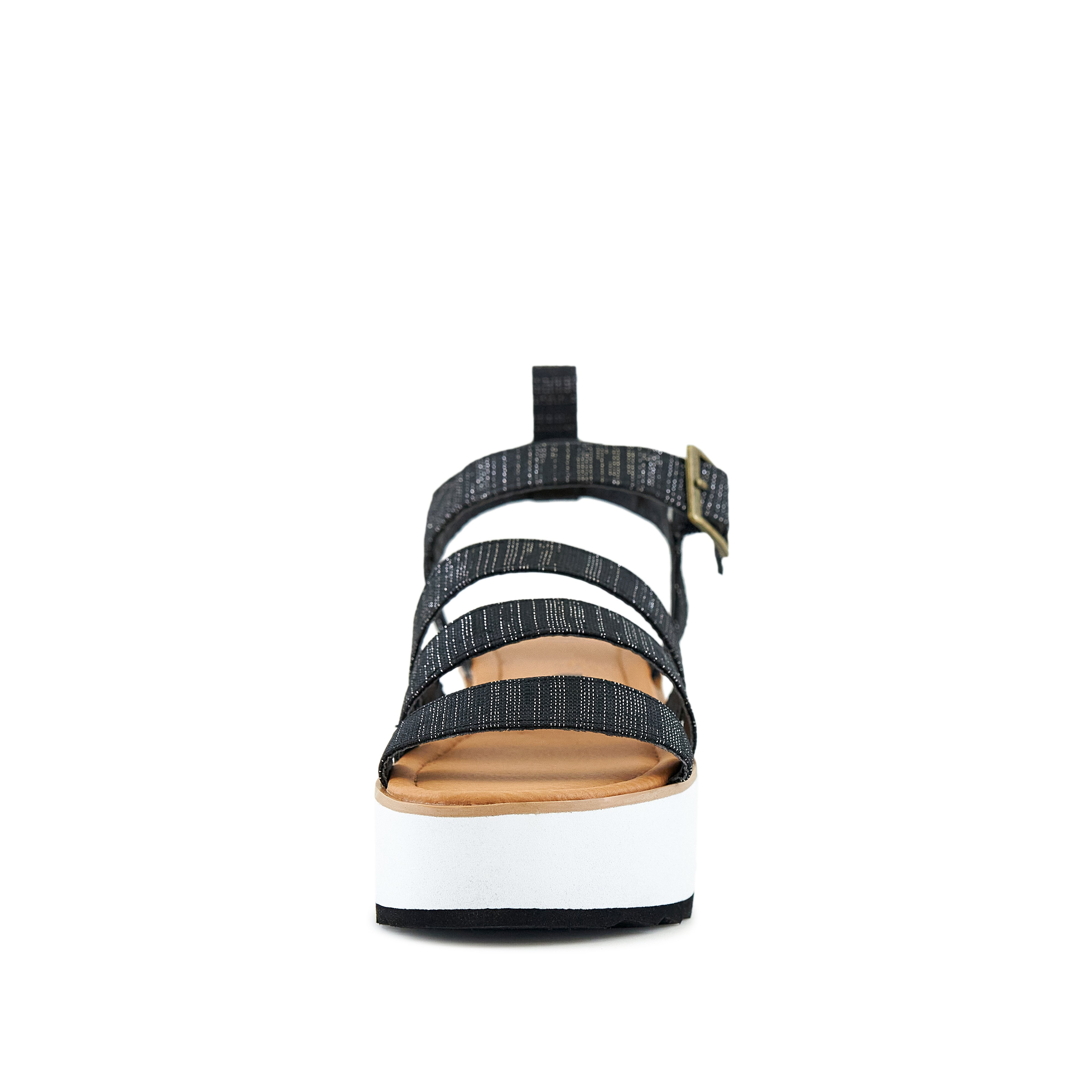 Women's Platform Sandal Kauai Sparkle-Black featuring three stylish straps and adjustable ankle closure.