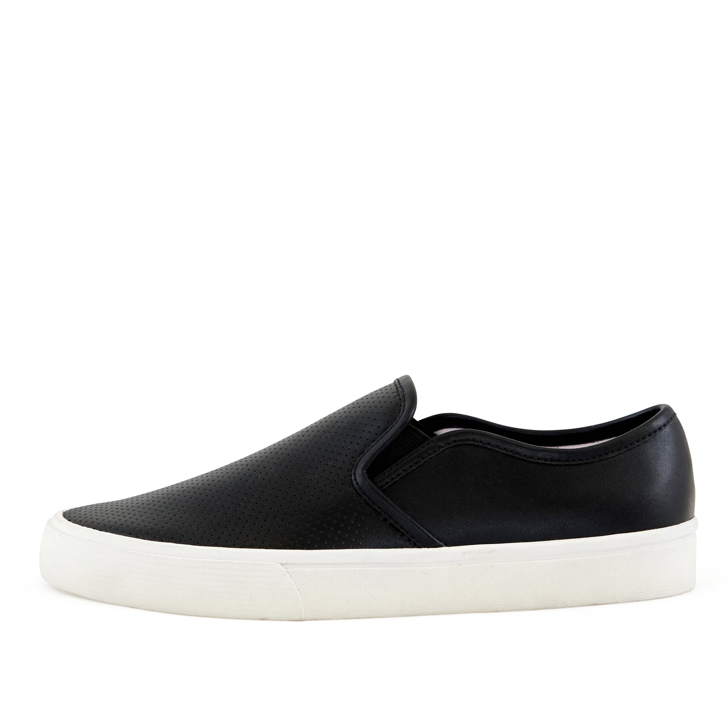 Women's Portland Perf Twin Gore Sneaker in Black, featuring a slip-on design, round toe, and decorative perforated upper for breathability.