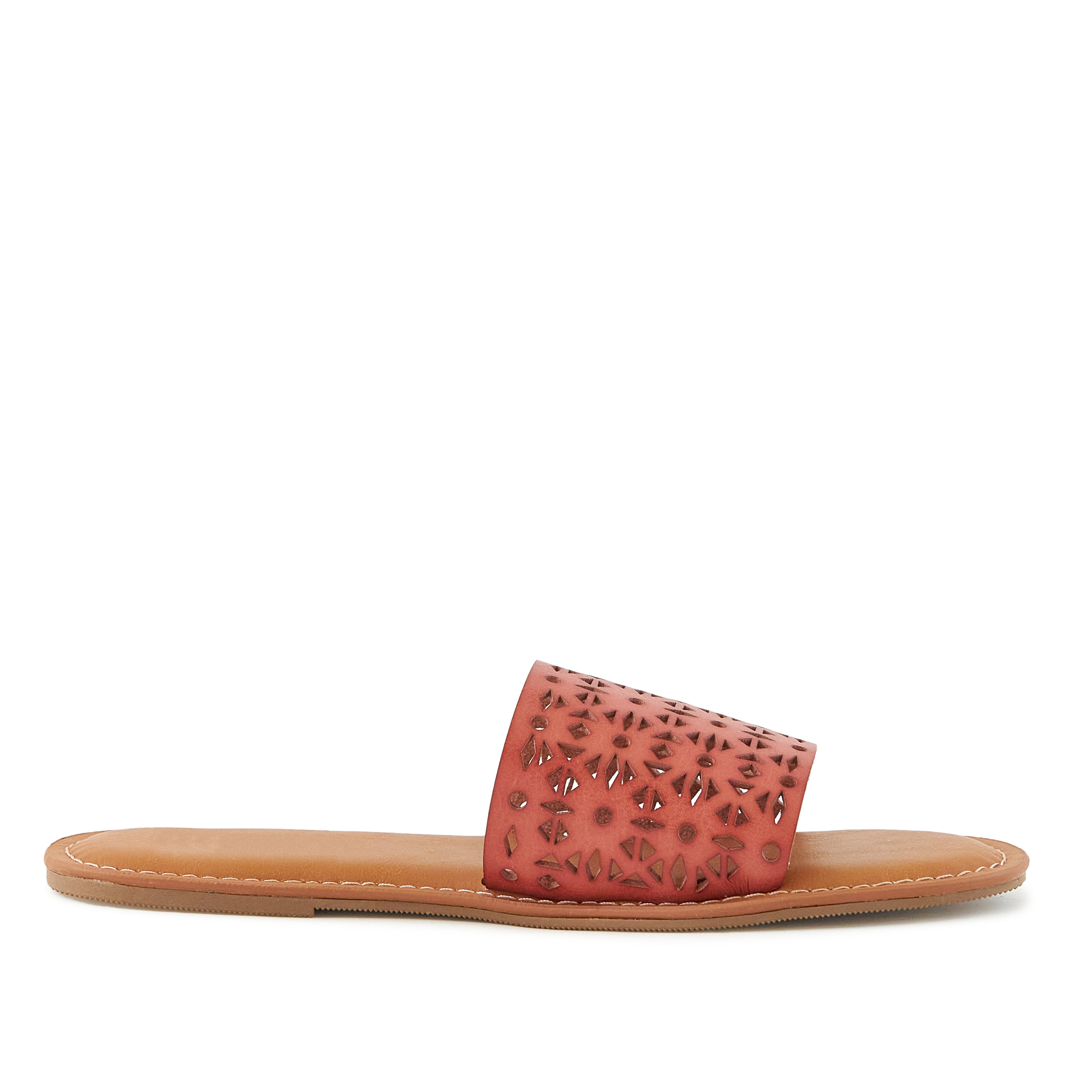 A pair of Women's Sandals Biarritz Brown featuring a cushioned sole and trendy perforated design, perfect for boho-style outfits.