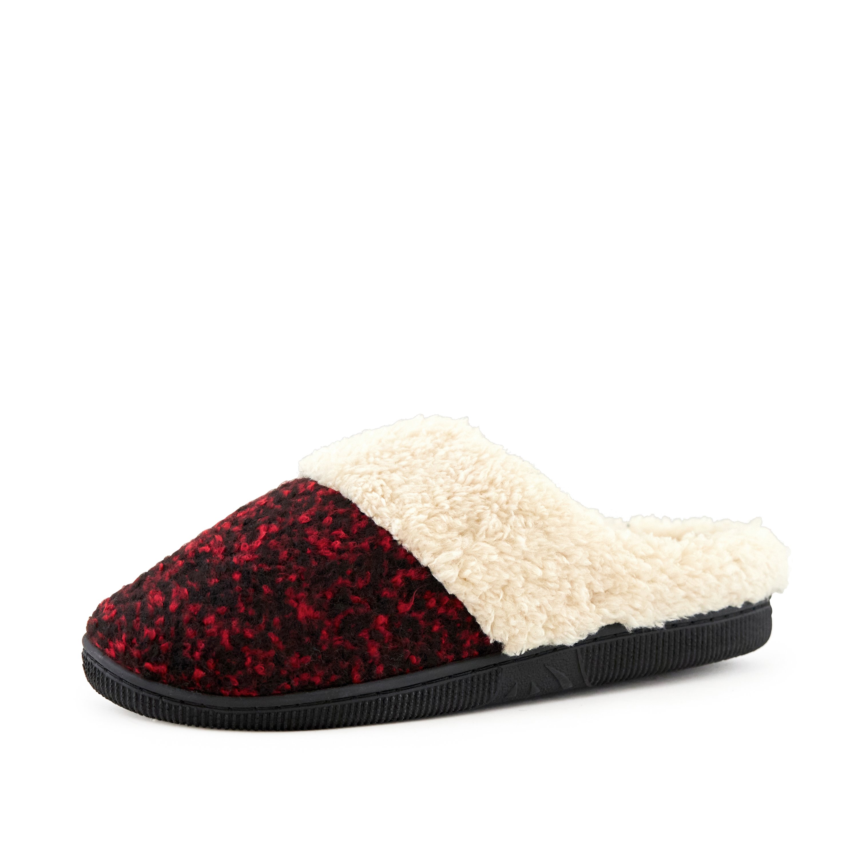 Cozy wine crumble women's slippers with faux fur trim and grip sole, perfect for lounging at home.