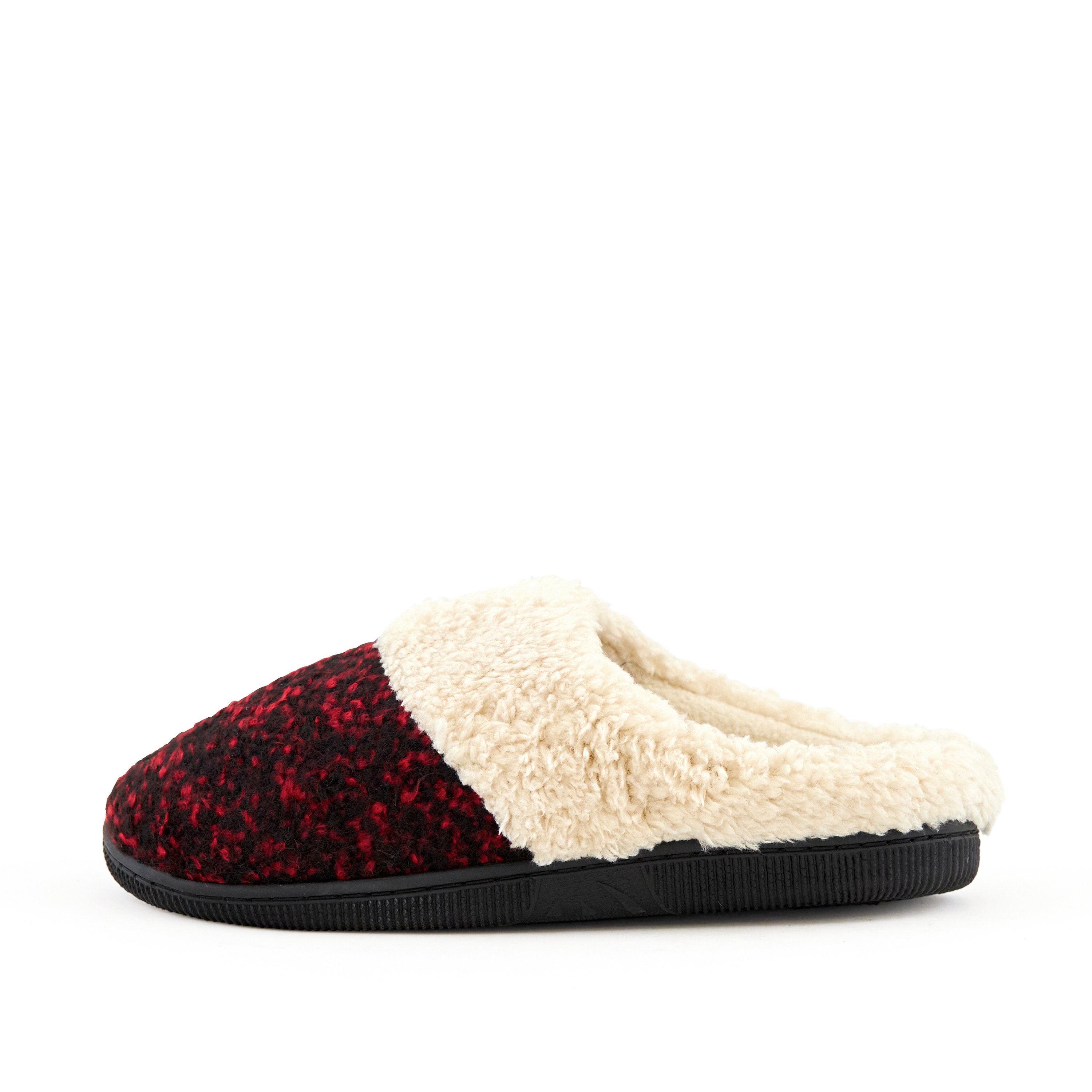 Cozy wine crumble women's slippers with faux fur trim and grip sole, perfect for lounging at home.