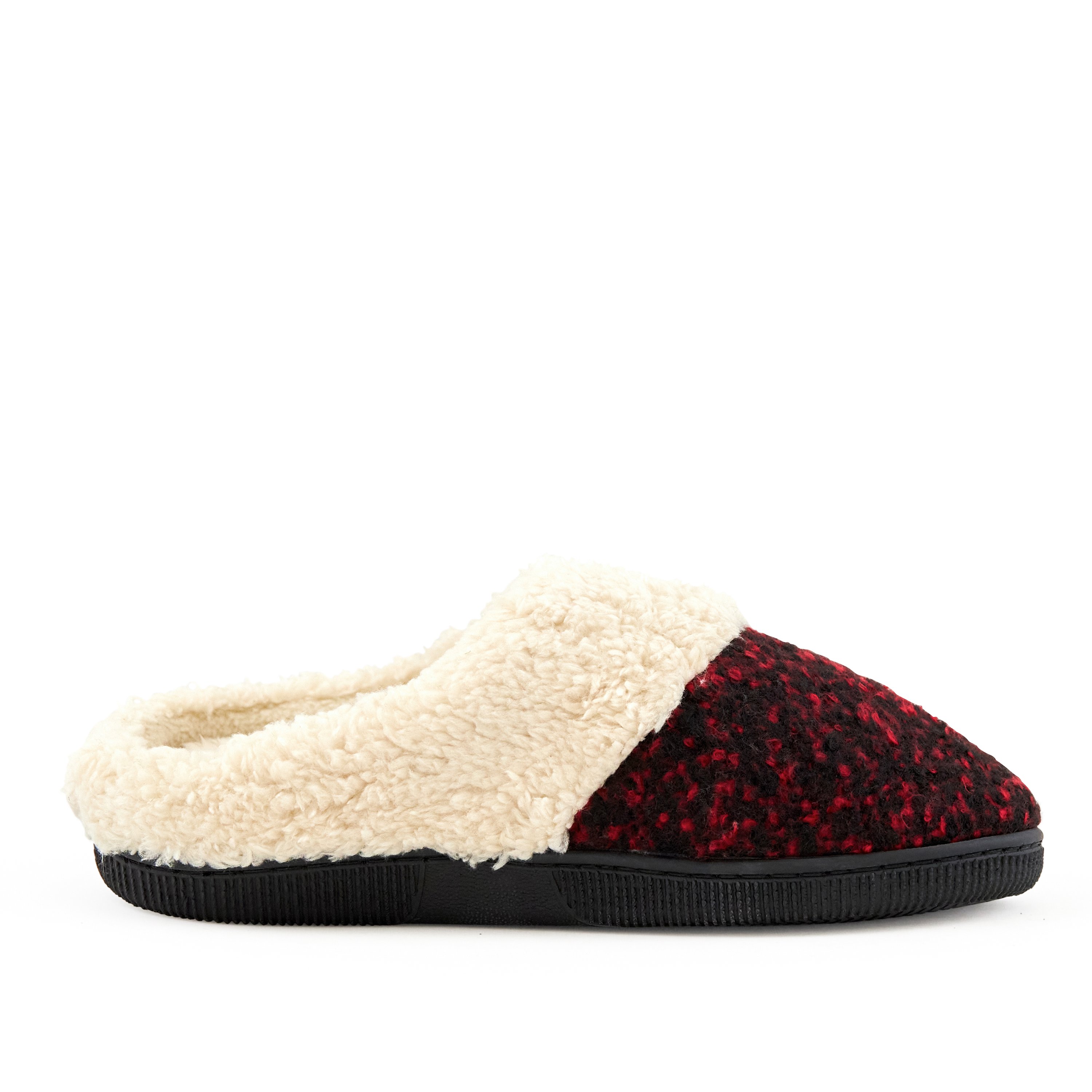 Cozy wine crumble women's slippers with faux fur trim and grip sole, perfect for lounging at home.