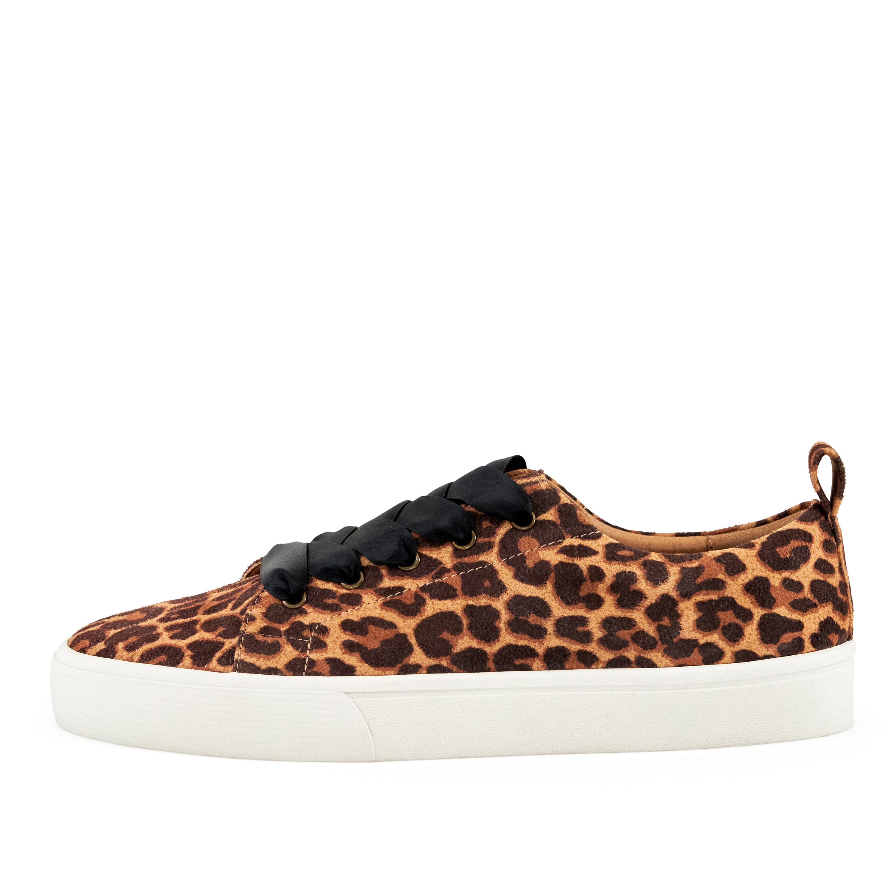 Women's Vancouver Wide Lace Sneakers in Leopard print with satin laces and cushioned inner sole, perfect for spring outings.