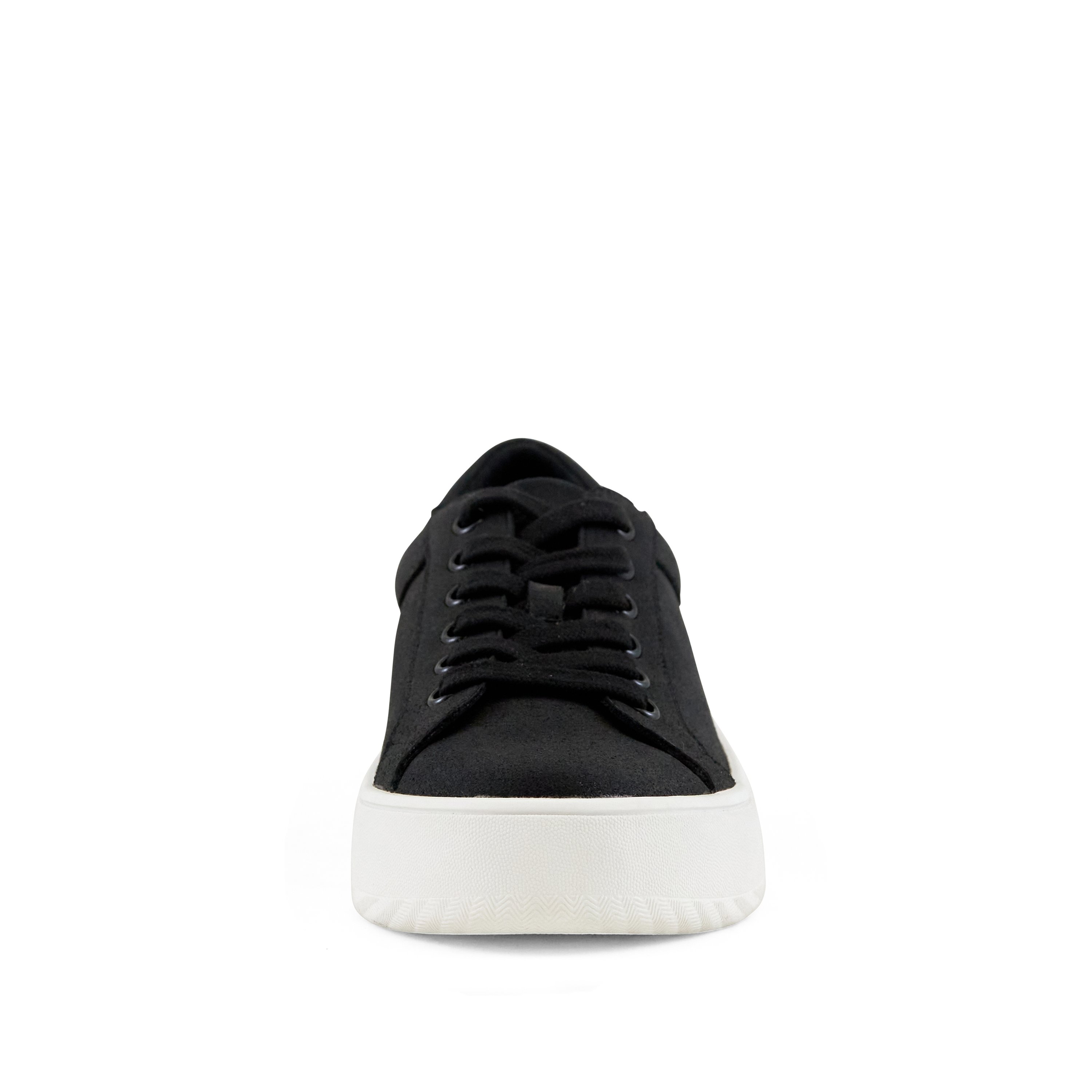 Women's Venice Micro Suede Lace Up Sneaker in Black with a stylish low-top design and platform sole.