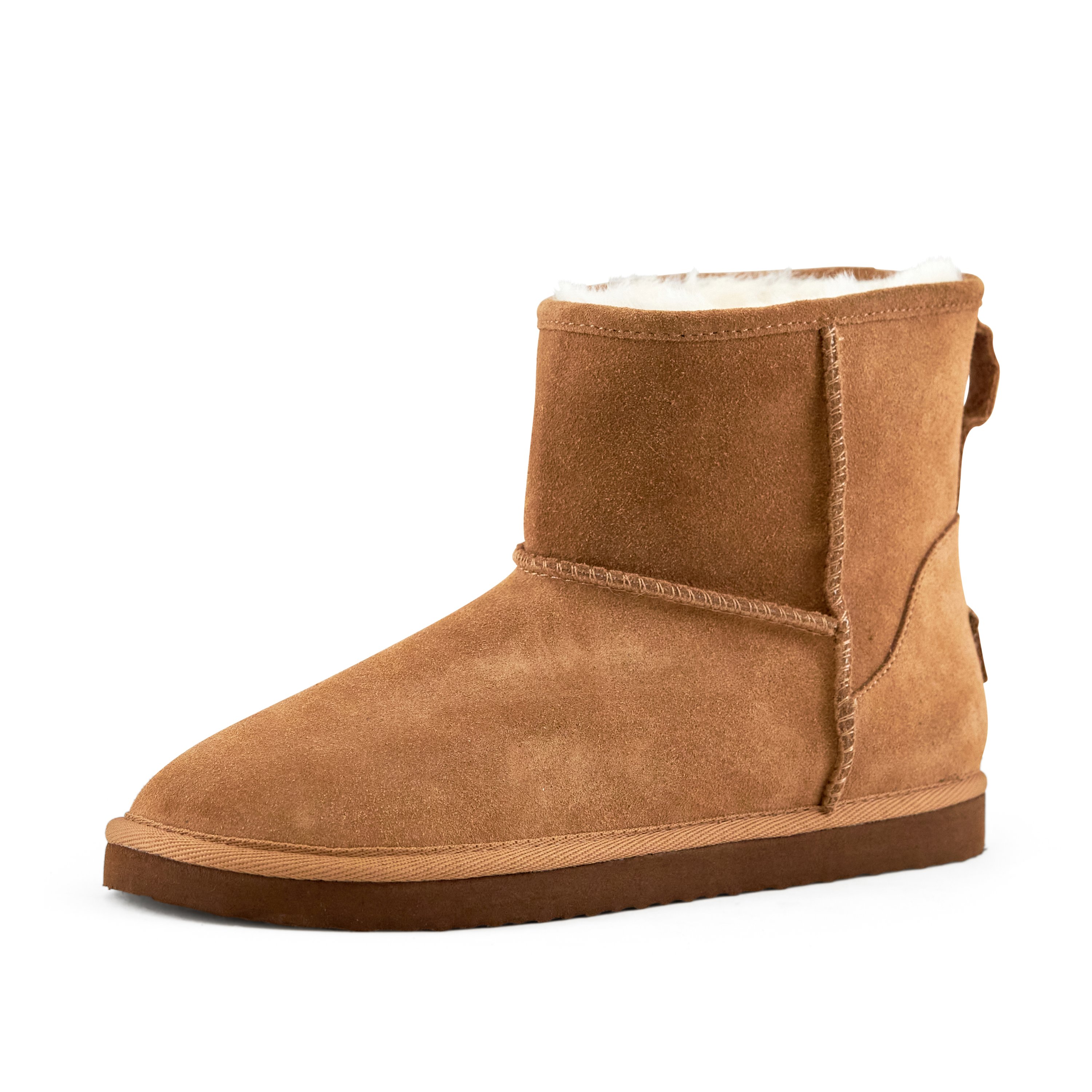 Women's Whitney Short Pull On Boot in Camel with soft faux fur interior and genuine suede upper, perfect for stylish comfort.