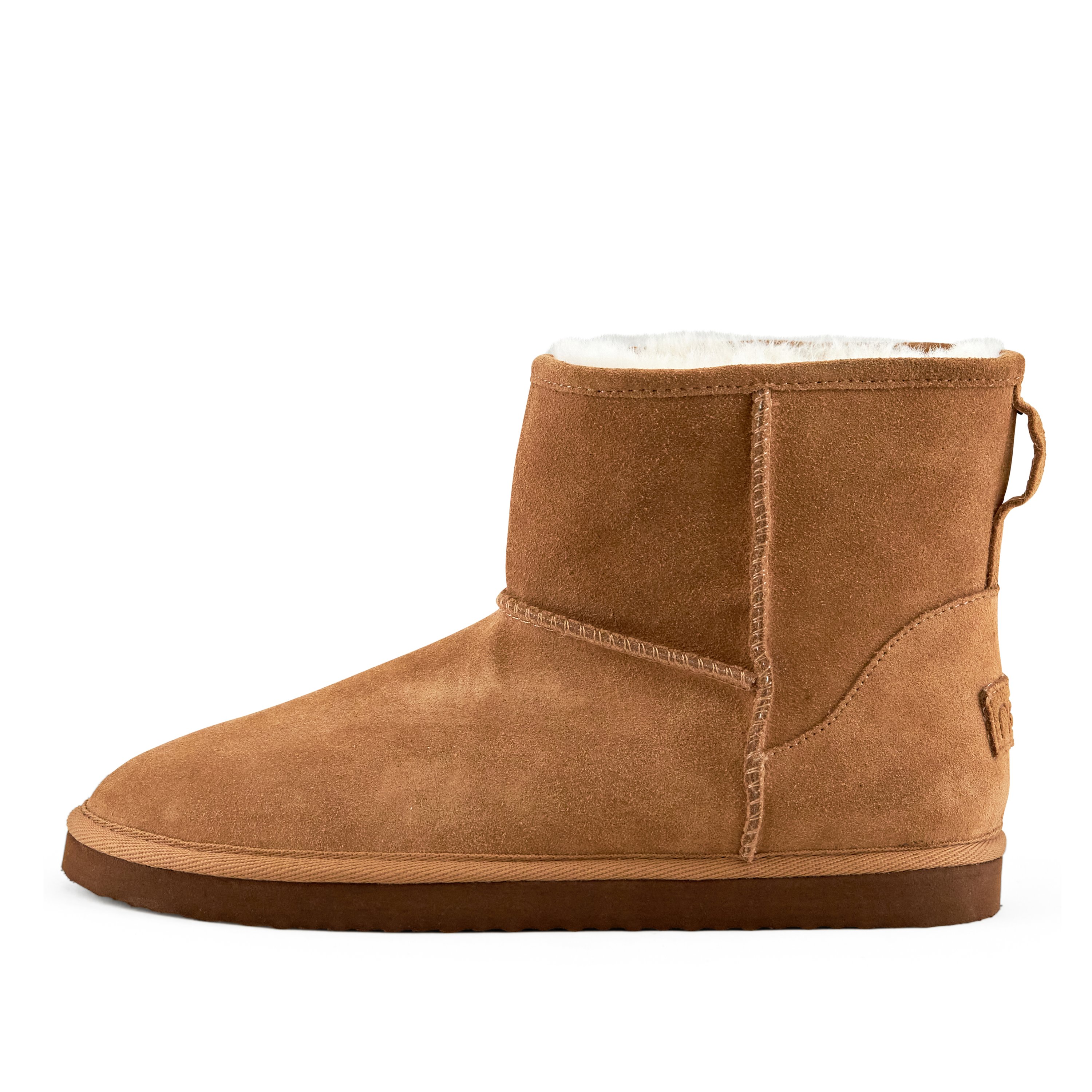 Women's Whitney Short Pull On Boot in Camel with soft faux fur interior and genuine suede upper, perfect for stylish comfort.