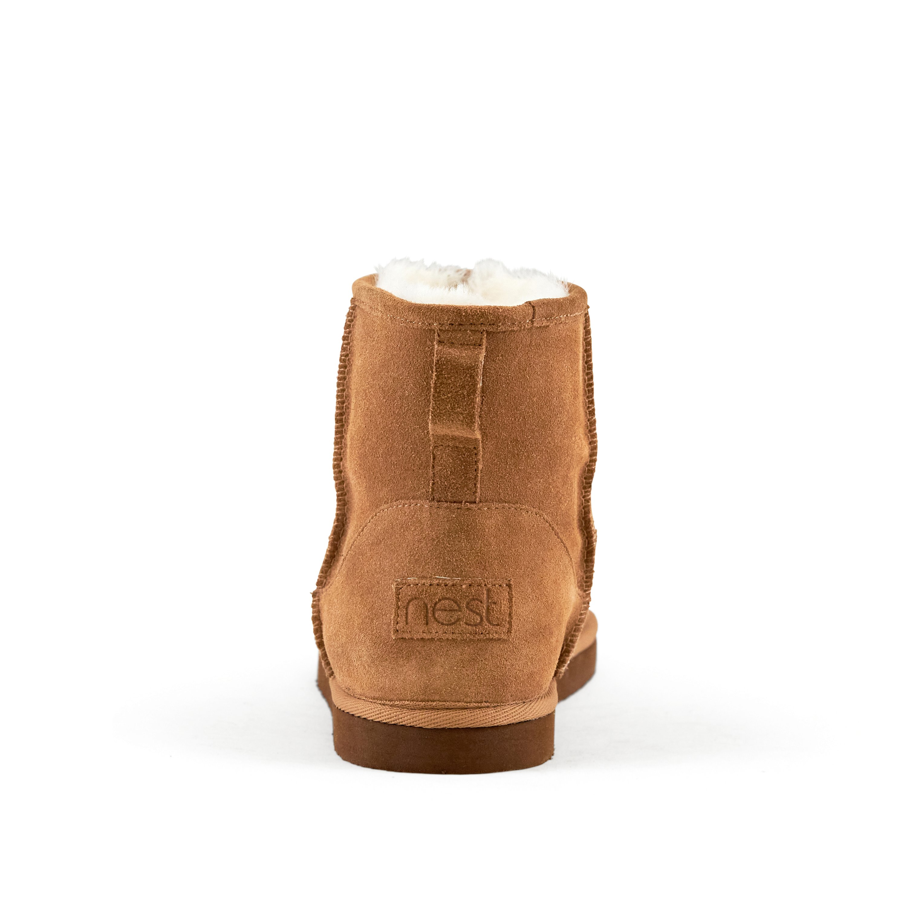 Women's Whitney Short Pull On Boot in Camel with soft faux fur interior and genuine suede upper, perfect for stylish comfort.