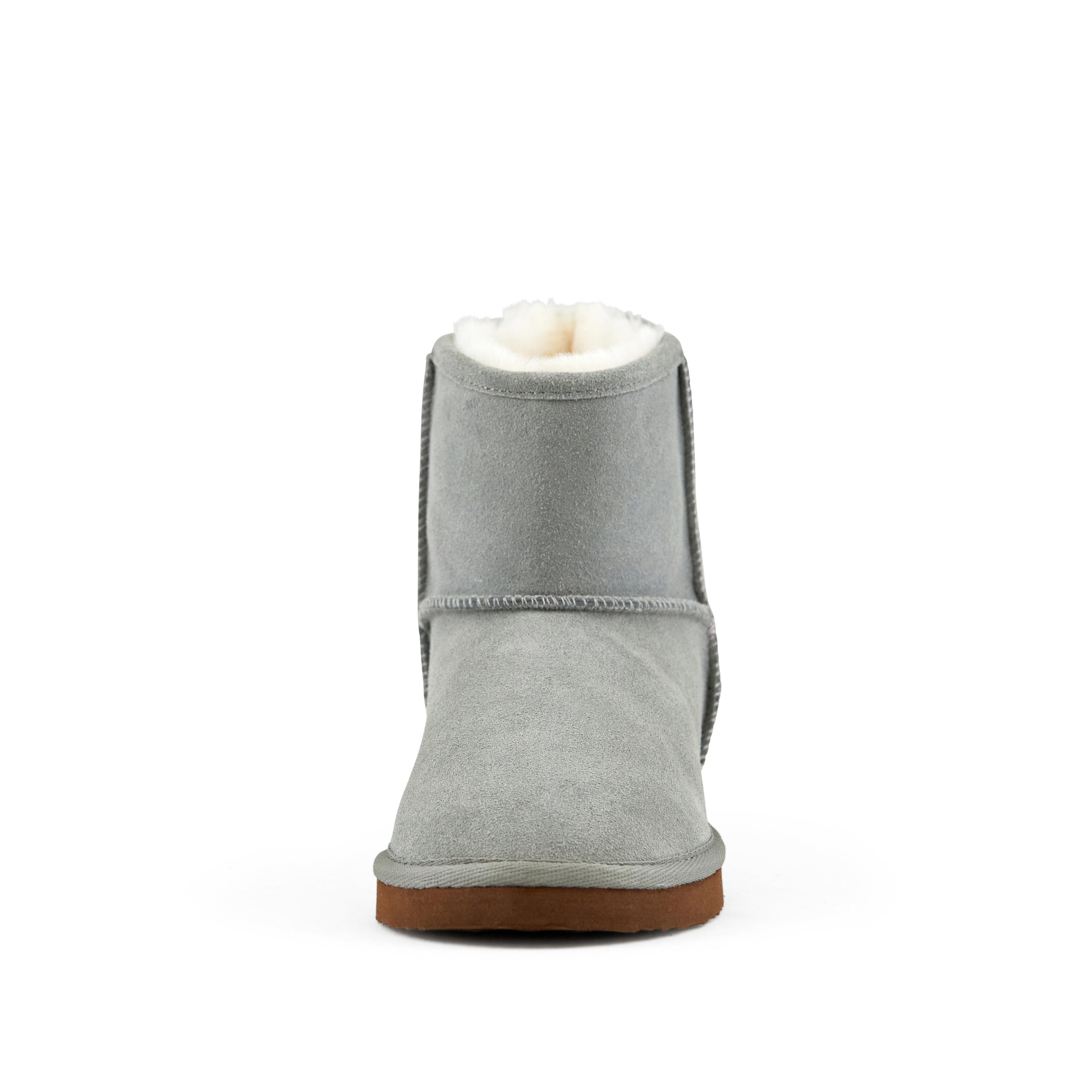 Women's Whitney Short Pull On Boot in Grey with faux fur interior and genuine suede upper, perfect for casual wear and travel.