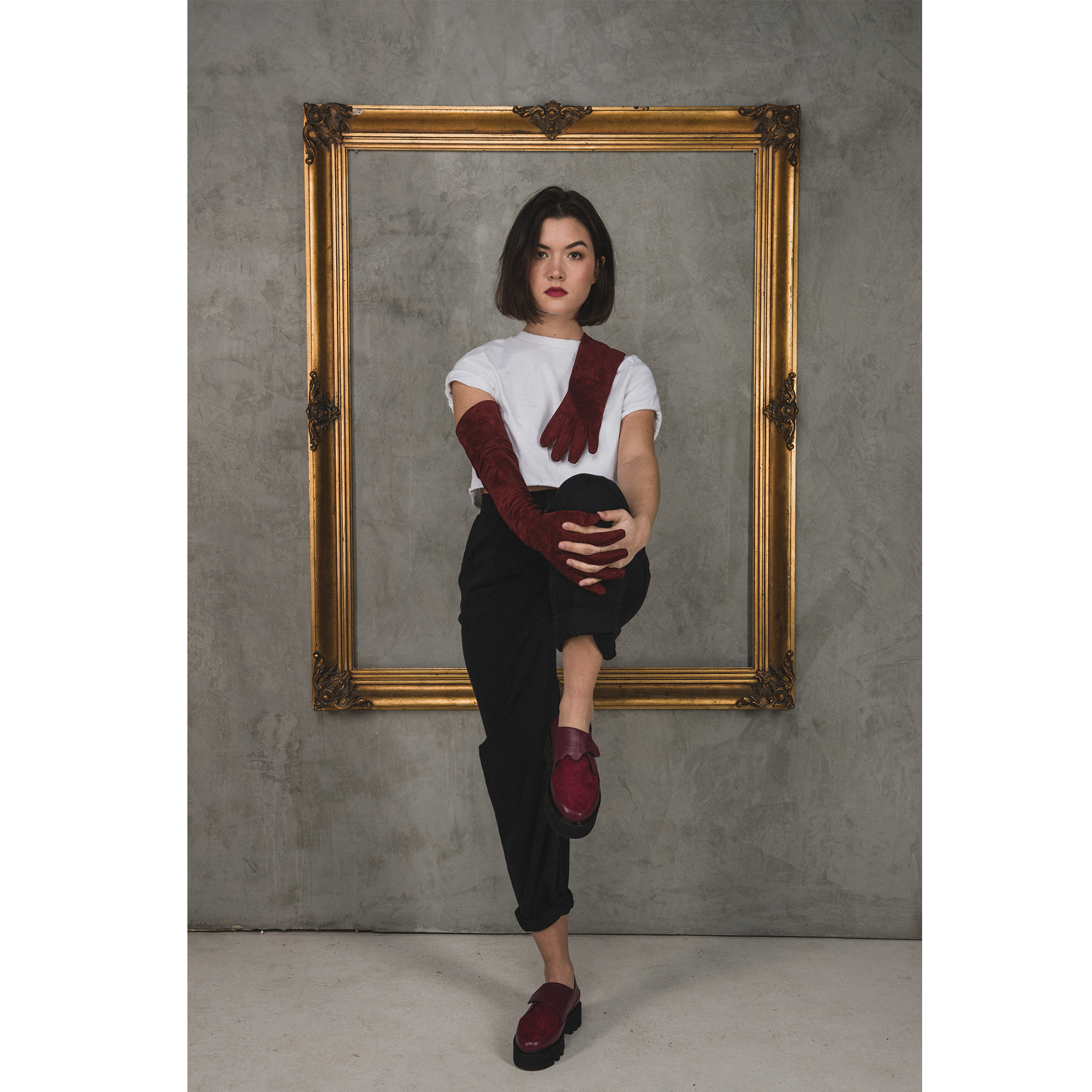 WRAP UP Bordeaux Leather Platform Creepers showcasing premium Italian leather and a lightweight Vibram sole, featuring a Velcro strap closure.