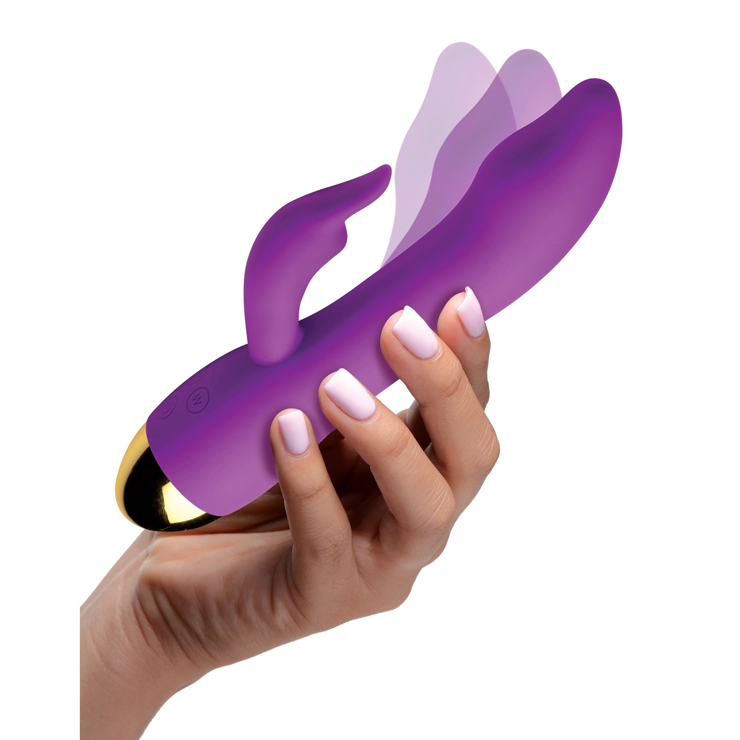 10X Come-Hither G-Focus Silicone Vibrator in purple, showcasing its sleek design and dual motors for G-spot and clitoral stimulation.